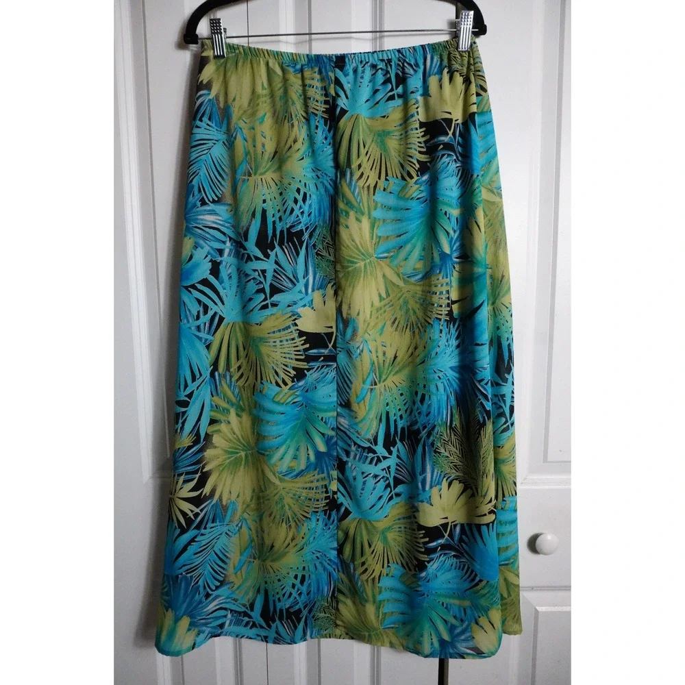 JKLA California Maxi Skirt Medium 90s Tropical Palm Leaf Turquoise Green